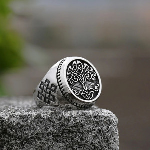 Bague Viking - Yggdrasil Argent Lumineux Noir Absolu