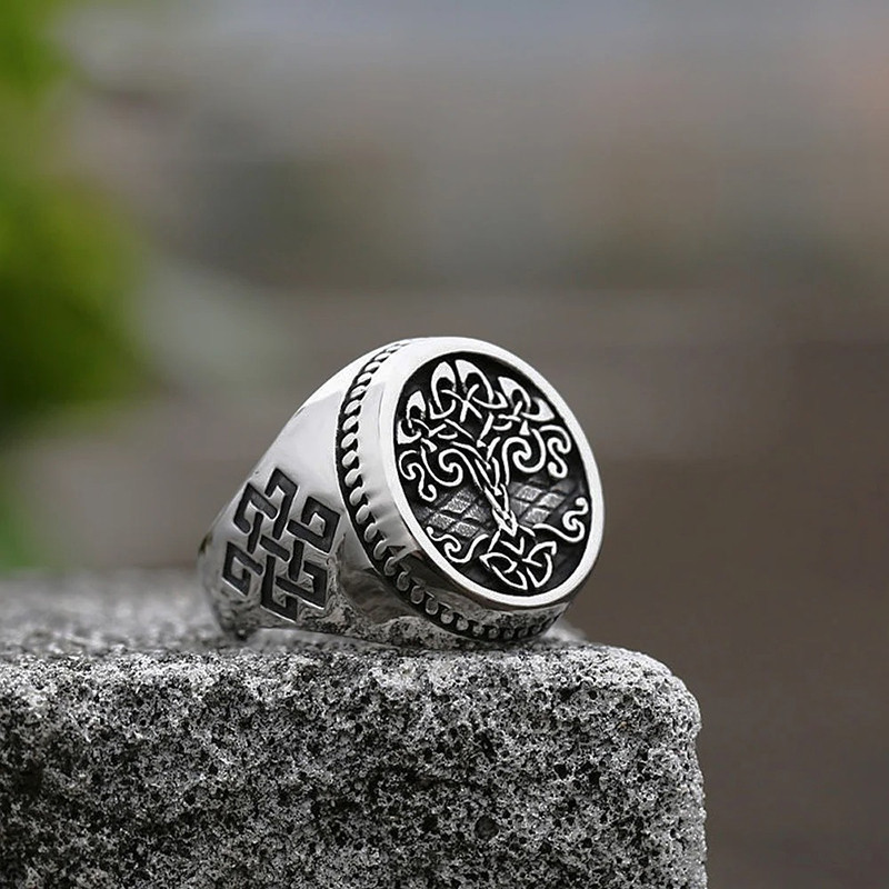 Bague Viking - Yggdrasil Argent Lumineux Noir Absolu
