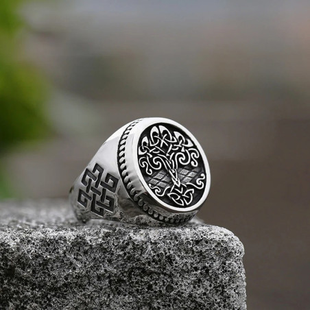 Bague Viking - Yggdrasil Argent Lumineux Noir Absolu