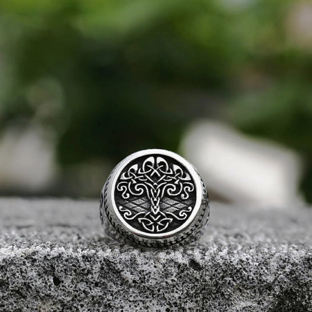 Avant Bague Viking - Yggdrasil Argent Lumineux Noir Absolu