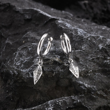 Magnifique Boucles d’Oreilles Rock Tribal Anneaux avec Pendentif Gravé