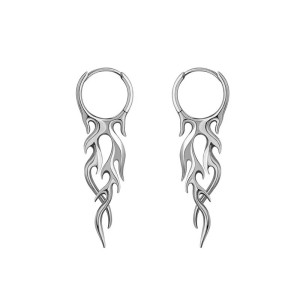 Boucles d’Oreilles Rock Tribal - Anneaux avec Pendentif Gravé Couleur Argent