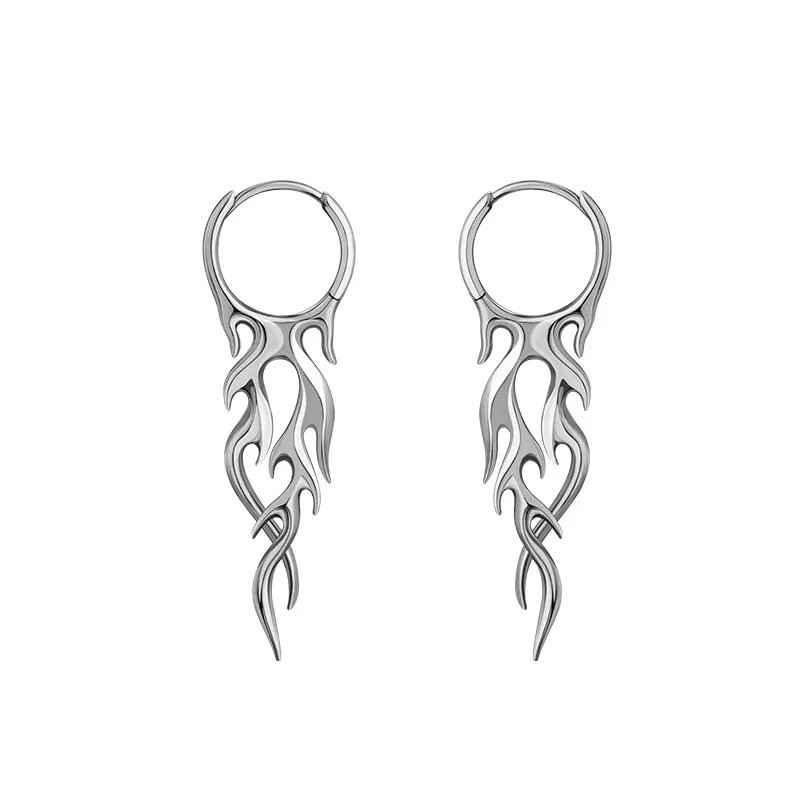 Boucles d’Oreilles Rock Tribal - Anneaux avec Pendentif Gravé Couleur Argent