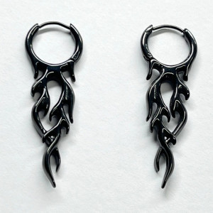 Boucles d’Oreilles Rock Tribal - Anneaux avec Pendentif Gravé Couleur Noir