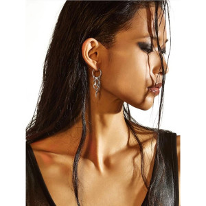 Vue Portee Boucles d’Oreilles Rock Tribal - Anneaux avec Pendentif Gravé
