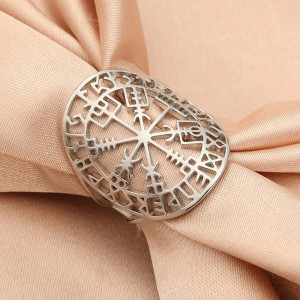 Avant Bague Viking "Vegvísir Runique Ajouré" Couleur Argent