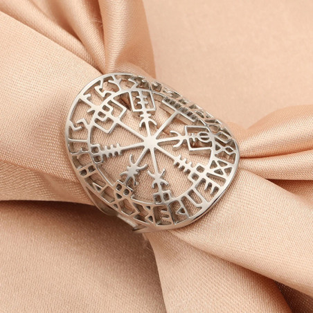 Avant Bague Viking "Vegvísir Runique Ajouré" Couleur Argent