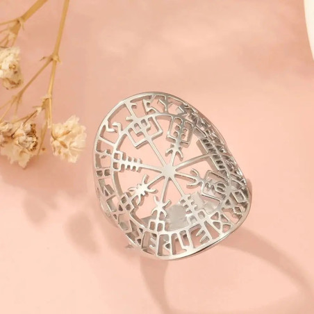 Bague Viking "Vegvísir Runique Ajouré" Couleur Argent