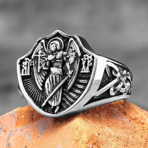Bague Rock "Archange Saint Michel - Gardien du Jugement" Couleur Argent