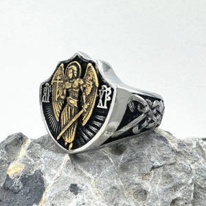 Bague Rock "Archange Saint Michel - Gardien du Jugement" Couleur Or