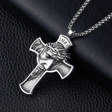 Collier Gothique Croix INRI "Silence du Sacrifice" Couleur Argent