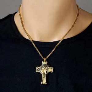 Vue Portee Collier Gothique Croix INRI "Silence du Sacrifice"