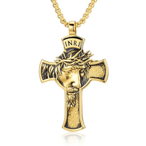 Vue Generale Collier Gothique Croix INRI "Silence du Sacrifice" Couleur Or
