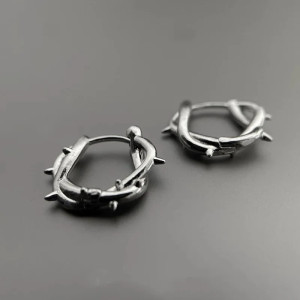 Boucles d’Oreilles Rock - Couronne d’Épines Rebelle Couleur Argent Fonce
