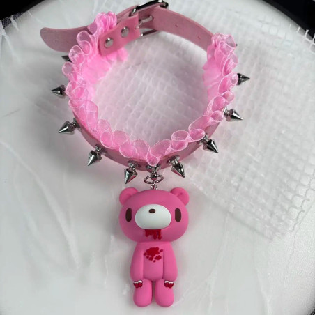 Collection Chokers Gothiques - Ours Profané Couleur Rose