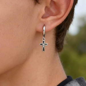 Vue Portee Boucles d’Oreilles Rock Croix Noire Rebelle