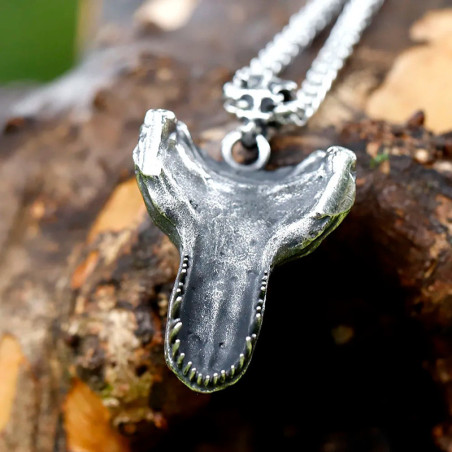 Vue Arrierre Collier Tête de Mort - Crâne Fossile du Prédateur Suprême