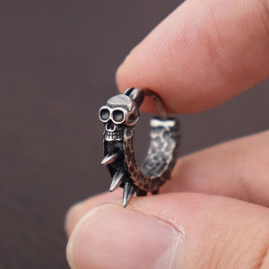 Avant Boucles d’Oreilles Tête de Mort Rock Anneau Clouté