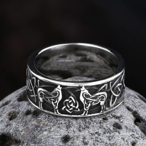 Vue de Face Bague Viking - Meute des Loups Nordiques