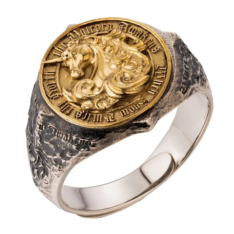 Vue generale Bague Héraldique "Sceau de la Licorne du Nord" - Argent Sterling 925