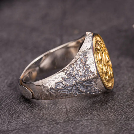 Vue Laterale Bague Héraldique "Sceau de la Licorne du Nord" - Argent Sterling 925