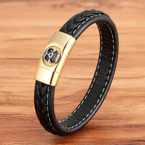 Bracelet Cuir Skull "Emblème des Revenants" Couleur Or