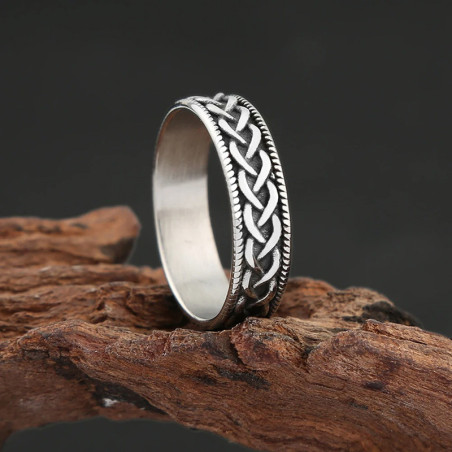 Vue Laterale Bague Viking "Tresse Nordique Argent Vieilli"