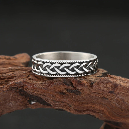 Avant Bague Viking "Tresse Nordique Argent Vieilli"