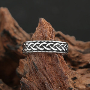 Vue de face Bague Viking "Tresse Nordique Argent Vieilli"