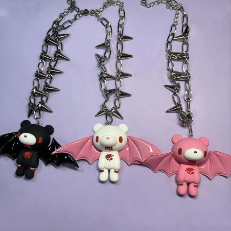 Collier Chauve-Souris Gothique "Ourson Vampirique" - 3 couleurs au choix !