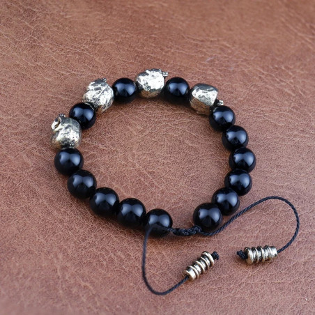 Magnifique Bracelet Perles Tête de Mort Crânes Dorés - vue arriere