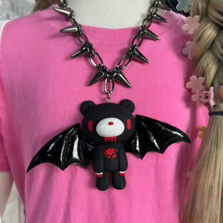 Magnifique Collier Chauve-Souris Gothique Ourson Vampirique Couleur Noir