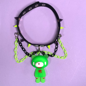 Collier Ras-du-Cou Gothique "Ourson Vampire Néon Toxique" Couleur Vert