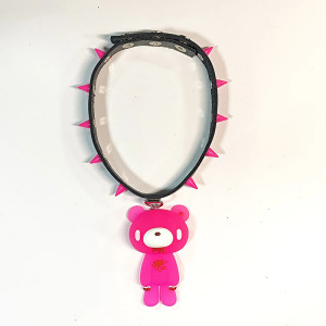 Collier Ras-du-Cou Gothique "Ourson Vampire Néon Toxique" Couleur Rose