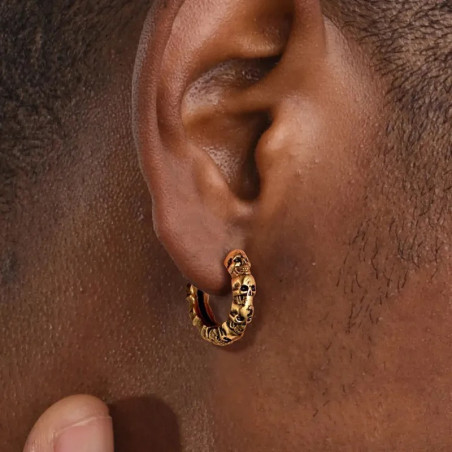 Vue Portee Boucles d’Oreilles Tête de Mort Rock Anneaux Crânes Empilés - couleur Or