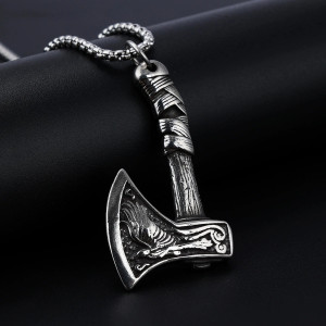 Magnifique Collier Viking Hache du Loup Hurleur - Tranchant de Fenrir