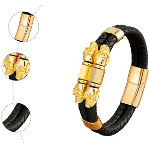 Vue Detaille Bracelet Tête de Mort "Double Crânes Gardiens"