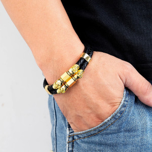 Vue Portee Bracelet Tête de Mort "Double Crânes Gardiens"