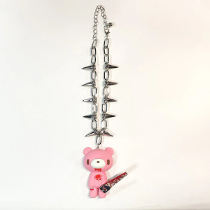 Collier Gothique Ourson Tueur "Douce Violence Rose" Modele 2