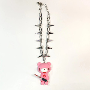 Collier Gothique Ourson Tueur "Douce Violence Rose" Modele 1