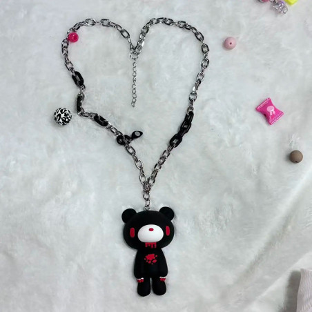 Collier Gothique Kawaii Ourson Saignant "Cœur Brisé Nocturne" Modele 2