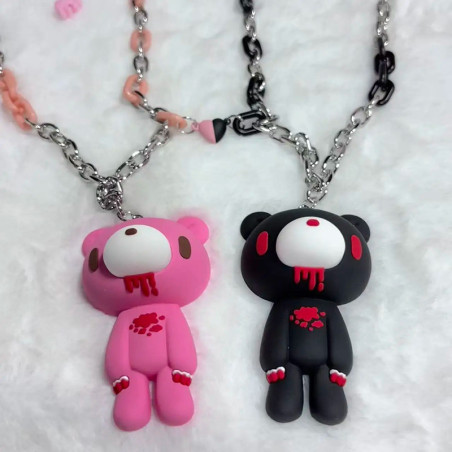 Vue Detaille Collier Gothique Kawaii Ourson Saignant "Cœur Brisé Nocturne"