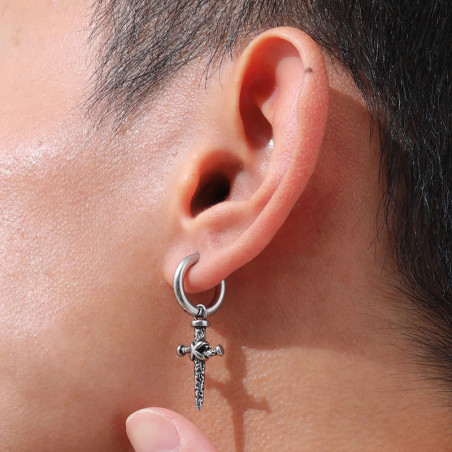 Vue Portee Boucles d’Oreilles Rock "Croix Rebelle"