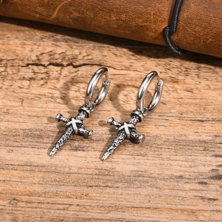 Avant Boucles d’Oreilles Rock "Croix Rebelle"