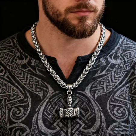 Vue Portee Collier Viking Mjölnir "Marteau de Thor avec Valknut"