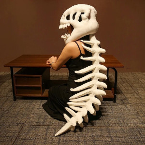 Costume Gothique Squelette "Dino-Bone" en Peluche pour Adultes ou Enfants Couleur Blanc