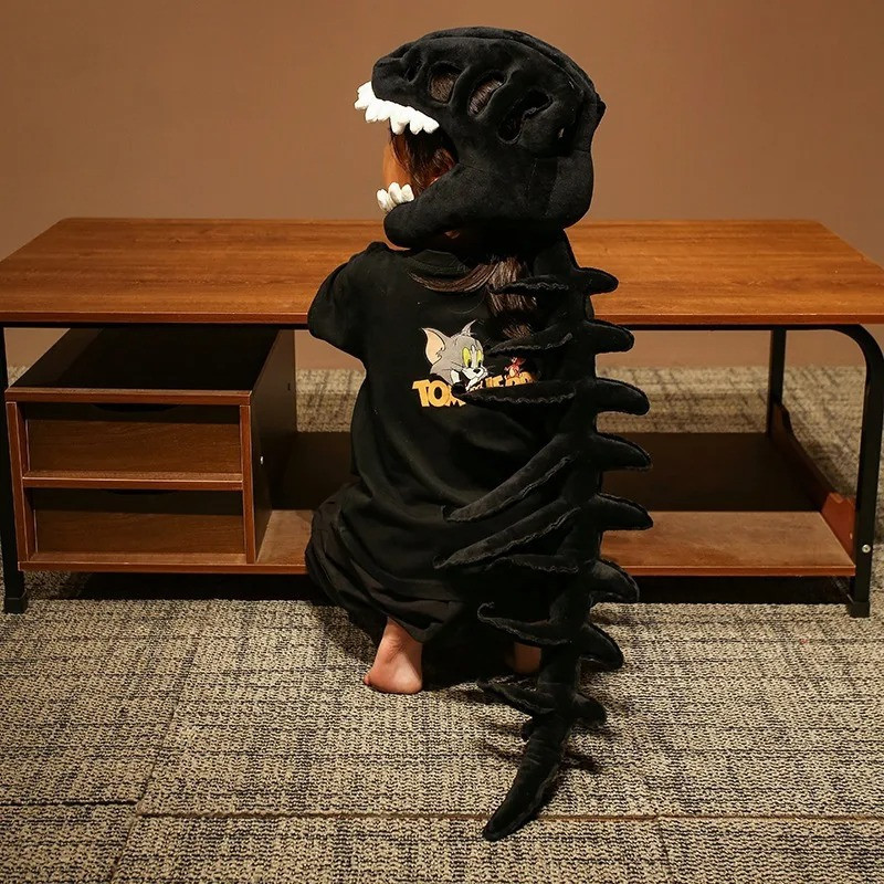 Costume Gothique Squelette "Dino-Bone" en Peluche pour Adultes ou Enfants Couleur Noir