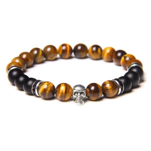 Bracelet Tête de Mort "Crâne Œil de Tigre"