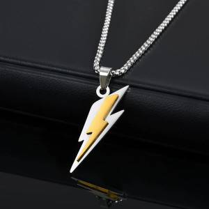 Avant Collier Rock Éclair Acier "Pendentif Foudre Argent et Or"