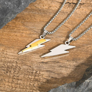Collier Rock Éclair Acier "Pendentif Foudre Argent et Or"